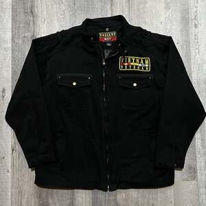 Valiant U.S. Services Vietnam Veteran Heavy Black Full Zip Military Jacket Sz L